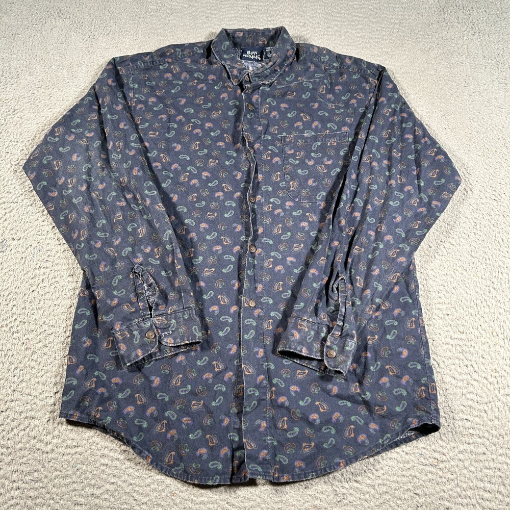 Vintage Bon Homme Shirt Men XL Button Down‎ Purple Paisley Hippie Made In USA